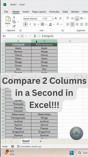 Fastest Way to Compare Columns in Excel
