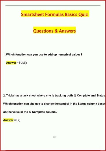 Smartsheet Formulas Basics Quiz Latest Actual Questions And video