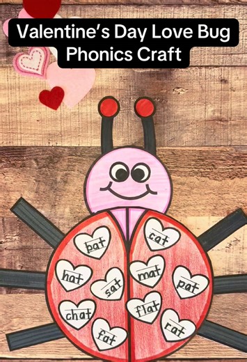 Valentine’s Day Love Bug Craft and Phonics Activity! ❤️ 🐞 Includes 100 CVC words and 10 word families so you can easily differentiate for your phonics activities or centers! 📖 Comment love bug below for the 🔗 and check out my other posts for more Valentine’s Day crafts 💕 #teachersoftiktok #ValentinesDay #phonics #kindergarten #crafts