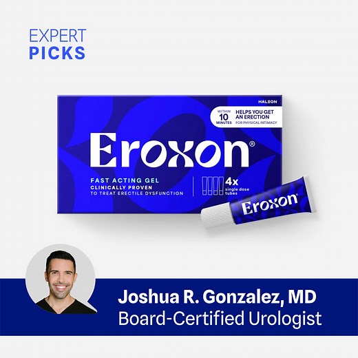 "For men looking for a convenient, safe, and effective way to improve their erectile dysfunction, Eroxon over-the-counter gel is a real game changer." | WebMD