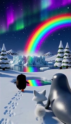 A Rainbow Appeared Over the Arctic at Night! 🌈❄️🐧