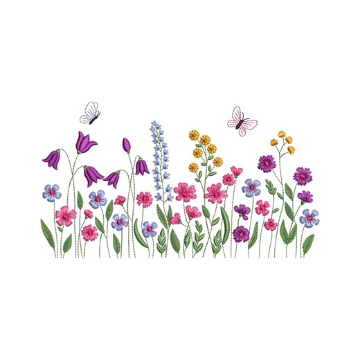 Wildflower Border Embroidery Design, Floral Meadow Garden Flowers, Butterfly Spring Flower Border, 4 Sizes, Instant Download - Etsy