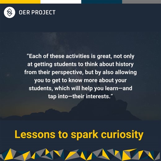 1.9K views · 785 reactions | While the first day of the new school year might feel far away, we're already asking ourselves what resources can spark curiosity. Check out these tips from an expert educator on how to engage students with origin stories and historical thinking skills. https://oer-prj.com/3VjM8Ch | OER Project | Facebook