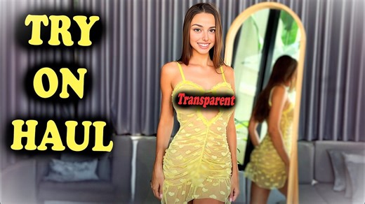 See-Through 4K Transparent | Try on Haul Cute GOLD Dress | Pretty Lingerie | Sheer | Cleaning Mesh