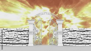 The gates of Heaven open on shining background, 3D animation Stock Video