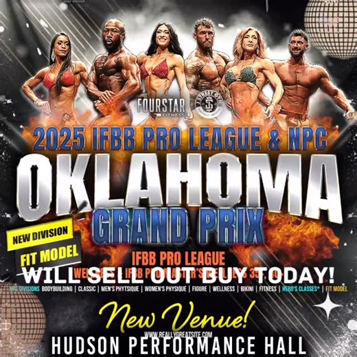 🔥🔥BUY YOUR Tickets today for one of the most exciting sporting events of the year!🔥🔥 IFBB PRO LEAGUE & NPC OKLAHOMA GRAND PRIX This Saturday, November 15th! ‼️‼️VIP RESERVED TICKETS WILL SELL OUT ORDER ONLINE TODAY‼️‼️ ‼️ TICKETS ON SALE ONLINE UNTIL THIS WEDNESDAY, NOVEMBER 12 at NOON ‼️ TICKETS WILL THEN BE SOLD AT THE DOOR ON SATURDAY, NOVEMBER 15 ‼️ ONLINE ENTRIES CLOSE THURSDAY, NOVEMBER 13th AT NOON ‼️ LATE ENTRIES IN PERSON AT THE VENUE 6:15 PM, FRIDAY, NOVEMBER 14th VENUE ADDRESS: HU