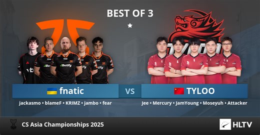 fnatic vs TYLOO at CS Asia Championships 2025