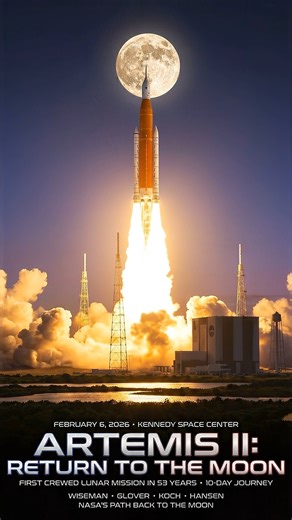 🚀 ARTEMIS II: RETURN TO THE MOON 📅 February 6, 2026 History awakens at Kennedy Space Center as NASA prepares to launch Artemis II no earlier than February 6, 2026, sending four astronauts on humanity's first crewed lunar mission in 53 years since Apollo 17 concluded in December 1972. Commander Reid Wiseman, Pilot Victor Glover, and Mission Specialist Christina Koch from NASA, alongside Mission Specialist Jeremy Hansen from the Canadian Space Agency, will embark on a groundbreaking 10-day journ