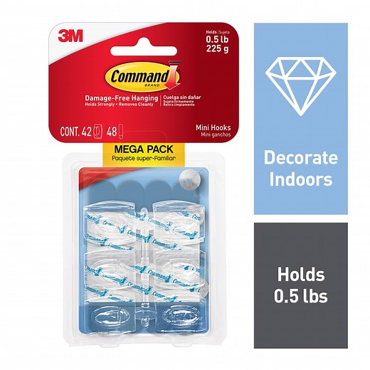 Command Clear Mini Hooks Mega Pack, 42 Hooks, 48 Strips