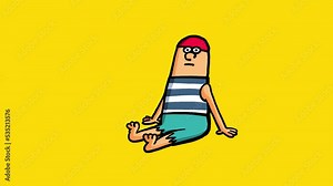Castaway isolated with alpha channel cartoon animation turning round his head. Cartoon seamless loop black outline hand drawn color style animation. Explainer, symbol, metaphor of isolation.