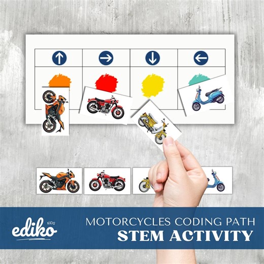 Motorcycle Coding Path STEM Activity for Kids | Direction & Color Coding Game | Preschool Printable Logic Puzzles - Etsy