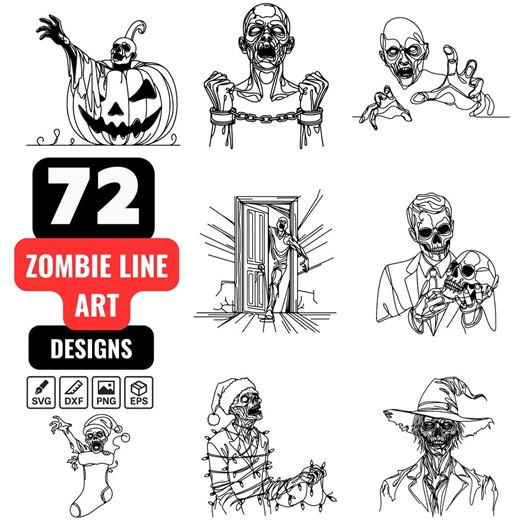 Zombie Line Art SVG Bundle, 72 Minimalist Horror Designs, Continuous Line Skeleton Clipart for Cricut, Halloween Zombie, Laser Cut Files - Etsy