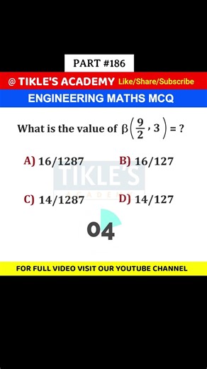ENGINEERING MATHS MCQ 186 #shorts #engineeringmathematics #tiklesacademy