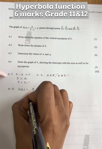 Hyperbola 6 marks question. All the best for Friday. #functionsgrade12#functionsgrade11#hyperbola