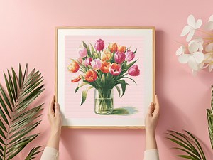 Tulip Cross Stitch Pattern: Flowers in Glass Jar (PDF Pattern) - Etsy