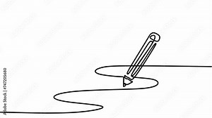 Animate Pencil with continuous one single line drawing isolated on white background. Line art animation.