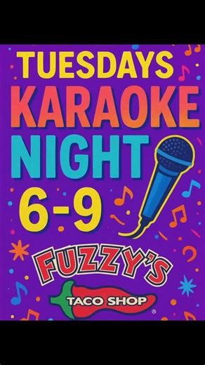 TONIGHT 🎤🎉 🎤 TUESDAY KARAOKE NIGHT at Fuzzy’s Taco Shop! 🌮🔥 It’s officially time to unleash your inner rockstar! Grab the mic, belt out your favorite songs, and soak up the best tacos, liquid courage, and good vibes in all of Rogers! ✨ Tuesday just became the new Friday. Bring your friends, bring your energy, and let’s make it a night to remember! 📅 When: Every Tuesday • 6PM–9PM 📍 Where: 4204 S. J.B. Hunt Drive, Suite 10 • Rogers, AR Come sing. Come vibe. Come taco. 🌮🎶 We can’t wait to 