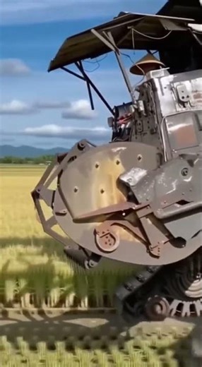 The robot harvests rice as it walks #AgriTech #ModernFarming #GreenFarming #SmartFarming