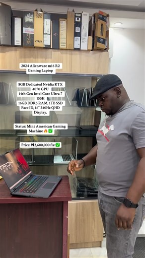 The Gaming PC Expert | Alienware, MSI, Razer, Asus, Acer, Legion on Instagram: "2024 Alienware m16 R2 Gaming Laptop || 8GB Dedicated Nvidia RTX 4070 GPU || 14th Gen Intel Core Ultra 7 155H || 16GB DDR5 RAM, 1TB SSD || 16” QHD Display. Status: Mint American Gaming Machine 🔥 ✅ Price: ₦2,600,000 flat✅ ________________________________________________ Specifications: ✔️ 8GB Dedicated Nvidia GeForce RTX 4070 Graphics Card ✔️ 14th Generation Intel Core Ultra 7 155H ( 16 Cores, 22 Threads ) ✔️ 1TB SSD,