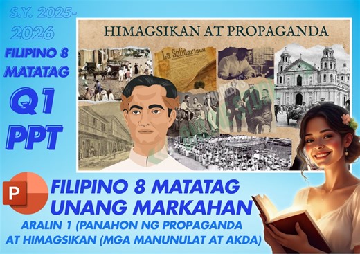 FILIPINO 8 MATATAG - QUARTER 1 - WEEK 1 PPT and Games (FREE DLL & Lesson Exemplar) FILIPINO 8 UNANG MARKAHAN PPT (Unang Linggo PPT Game Pagsusulit) Aralin 1-4 Save time by using the ready made premium PPT of FILIPINO 8 MATATAG (WEEK 1 ONLY) with animation and interactive powerpoint presentation plus TRENDING/creative game (effective for teaching) This Google Drive Link includes: ✅ Filipino 8 (Quarter 1) Week 1 Paksa: Panahon ng Propaganda at Himagsikan - Kaligiran ng kasaysayan - Mga manunulat I