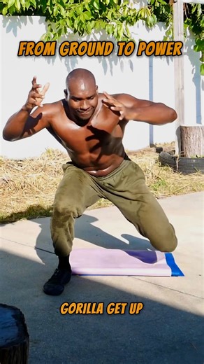 Gorilla Strength Bodyweight Training on Instagram: "From the ground, up. Control first. Then power. This is how we build real strength. Start low. Load the hips. Lock the core. Drive up. Then express power. In this Gorilla Get-up workout; we crawl, we climb, we push, we drive up from our gorilla engine - hips, core, glutes and we move with control and serious intent. This is how we build athletic strength from our bodyweight. I coach this training virtually 👉🏿 30 min sessions, 2-3 days a week 
