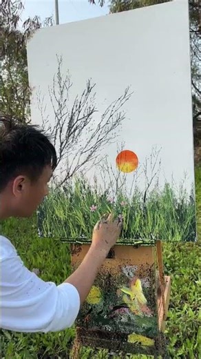 Using leaves as brushes I capture the mountain breeze and the twilight glow on this canvas