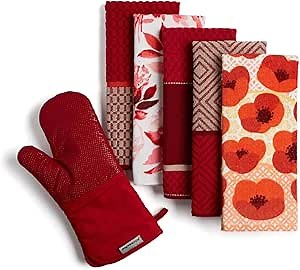 Kitchen Aid ST010280TDKA 080 Kitchen Towel & Oven Mitt, Passion Red, 6 Piece