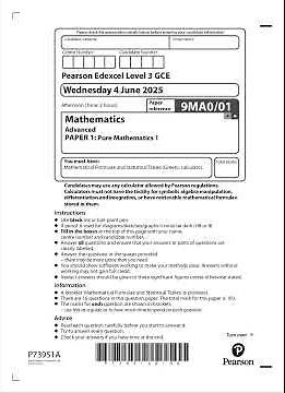 Merged 2025 Pearson EDEXCEL A Level MathemATIcs Paper 1 And Mark Scheme 9ma0 01 Pure MathemATIcs 1