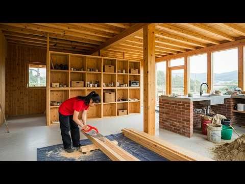 With just her hard work, the young woman completed a wooden house with a kitchen in only 90 days.
