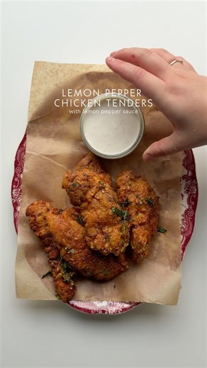 Lemon pepper chicken tenders with lemon pepper sauce. Recipe is on delicate-kitchen.com