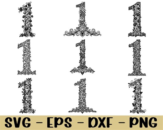 Floral Number 1 Svg, Dxf, Png - Etsy