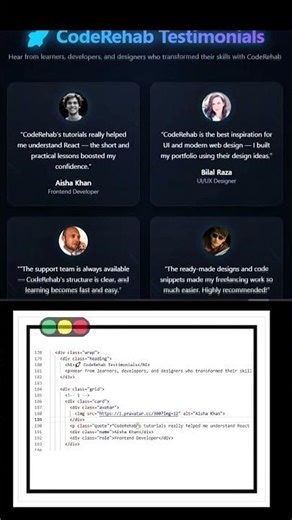 Modern Animated Testimonials Section | CodeRehab Website Design | HTML CSS Only ✨