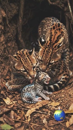 Rare Ocelot Birth: Pure Mother’s Love! 🐆❤️ #shorts
