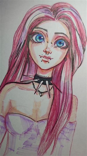 Metal girl carton portrait marker sketch anime face drawing y2k Rapunzel Disney style character