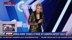 365K views · 6.9K reactions | Erika Kirk recalls a wild behind-the-scenes moment at AmericaFest: Charlie Kirk ran to catch Air Force One after President Trump spoke, leaving Erika to close out the event on the spot. Watch OAN Live Here: https://live.oann.com/home.ktv?utm_source=socials&utm_medium=social+media&utm_campaign=FB | One America News Network | Facebook