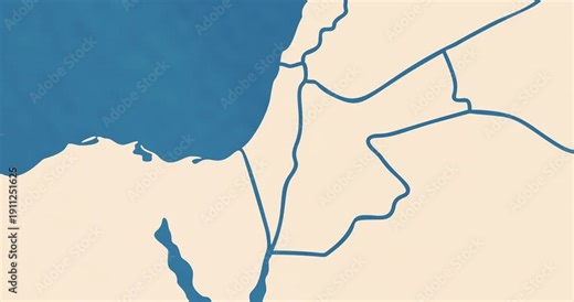 Beautiful zoom in of a israel map with most important cities and frontier lines