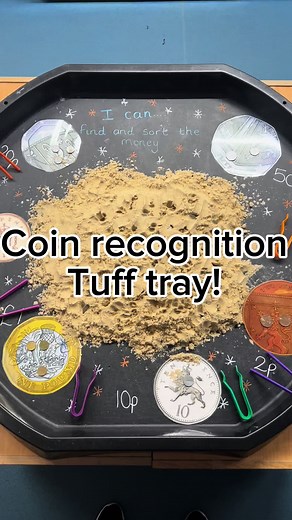 The children had so much fun in this tuff tray today!!! Such a quick and easy way to get your children engaging with money! Using coin print outs from @Twinkl Resources And following @PrimaryStarsEducation #ks1adaylong#learningthroughplay#maths#inspiration#learning#inspire#passionforprovision#school#education#ks1#teachersofinstagram#teachersfollowteachers#tufftray#tufftrayinspo#eyfs#provision