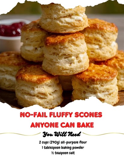 Easiest Homemade Scones Ever – Fluffy & Buttery Ingredients 2 cups (240g) all-purpose flour 1 tablespoon baking powder ½ teaspoon salt ...... Full Recipe in Coʍmеոτ 💬 | Mommy need Recipes