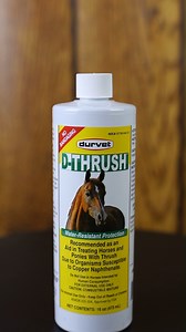 Durvet D-Thrush provides water-resistant protection to aid in the treatment of thrush in horses and ponies. #thrush #horses #equine #waterresistant #nobandaging #protection #hoofcare | Durvet, Inc.