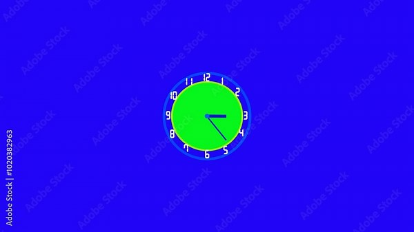 Animation is the time-lapse of a clock. Blue clock hands on the clock face. Time pointer ticks in 12-hour time loop