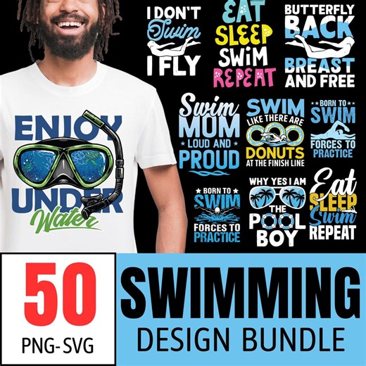 Swimming T-shirt Design Bundle: 50 PNG & SVG Files - Etsy