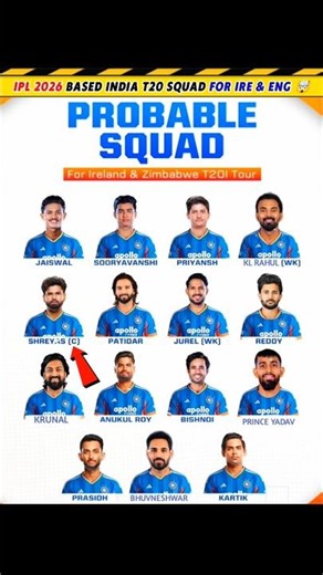 IPL 2026 Based India T20i Squad Vs Ire & Eng 🤯🔥 #shorts #ipl2026 #ipl #iplupdates #teamindia#cricket