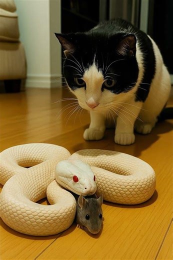 Will the Cat Save the Mouse from the Python? 🐍🐭🐱#shorts #cat #mypug #funny #catandmousegame