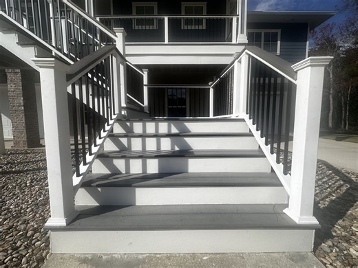 Happy Holidays! We just finished a full staircase and deck railing transformation featuring Compass Aluminum Railings, a stainless steel railing system, and a custom-built aluminum baluster railing. This project included removing old handrails, installing new structurally reinforced posts, PVC post sleeves, and adding beautiful composite top rails for a clean, long-lasting finish. ✔ What We Installed Prefabricated aluminum railing system Stainless steel railing with turnbuckles & hardware Custom