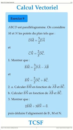 Ex 9 Cours Le Calcul Vectoriel TCS Maths space2study