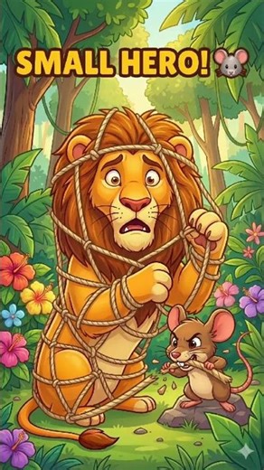 The Lion and the Mouse 🦁🐭 | A Powerful Moral Story#shorts #shortsfeed #cartoon #story #animation