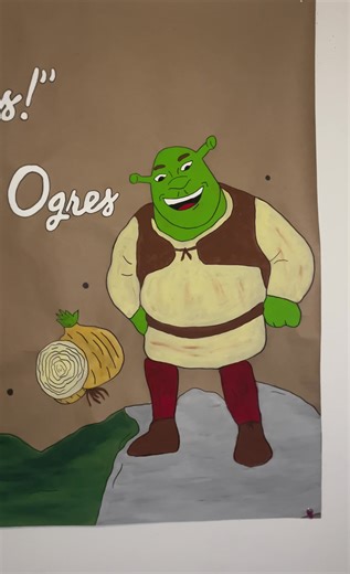 Close-Up of Hand-Painted Shrek & Donkey Banner