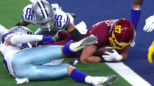 John Bates recovers his own fumble for physical TD catch and run