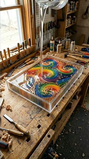 Making a STUNNING Table from 1,000 Colored Pencils! 🌈 #DIY #Epoxy
