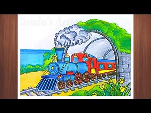 How to make train drawing ||Train drawing scenery || How to learn drawing for beginners